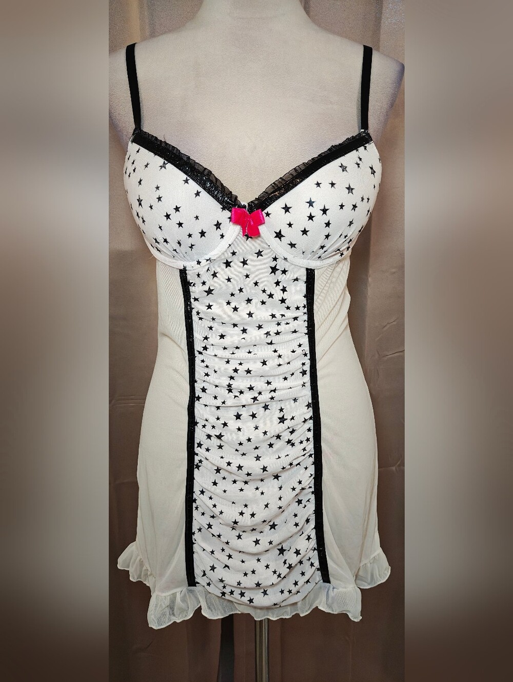 ⭐VINTAGE Y2K PASSION FOREVER STAR PRINT BABYDOLL LINGERIE SLIP DRESS⭐